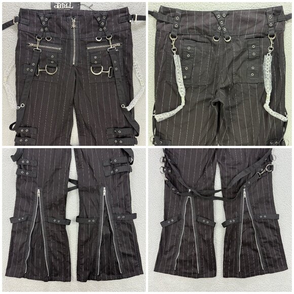 Tripp NYC Pants Womens 28 / 7 Black Godfather Stripe Super D Ring Flare Wide Leg - Picture 9 of 12